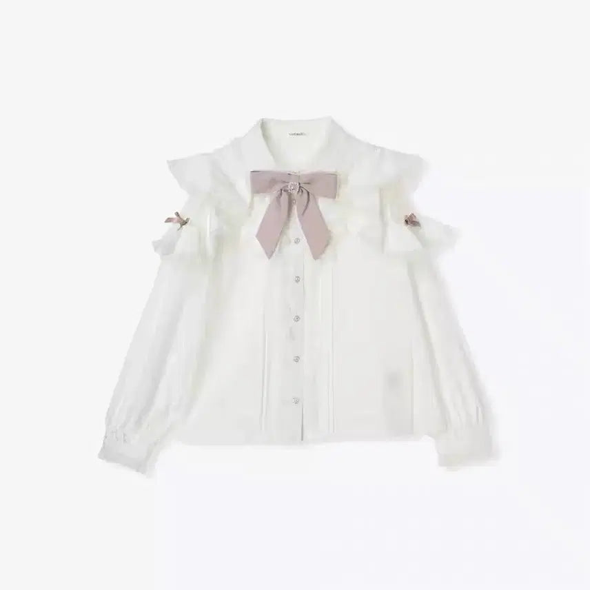 [SOLD OUT] 노에미 레이스 어깨트임 리본 블라우스리즈리사시크릿허니로지타피움양산형지뢰계