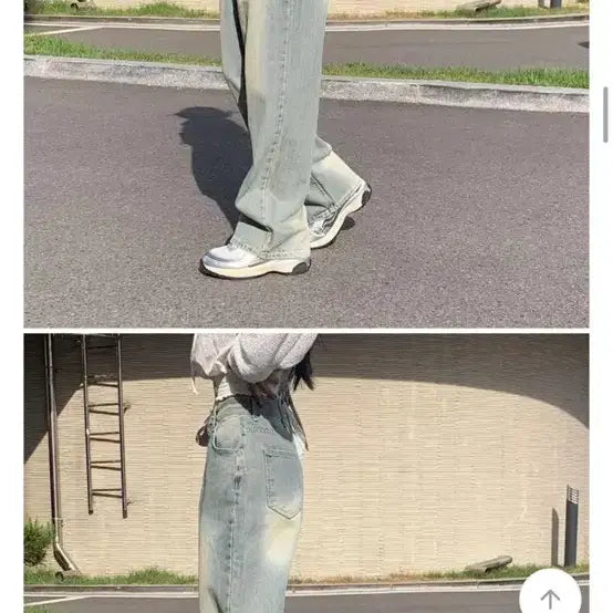 [BUNJANG] Modimood Yellow Washed Wide Leg Jeans / 모디무드 옐로우 워싱 롱 와이드팬츠 골반