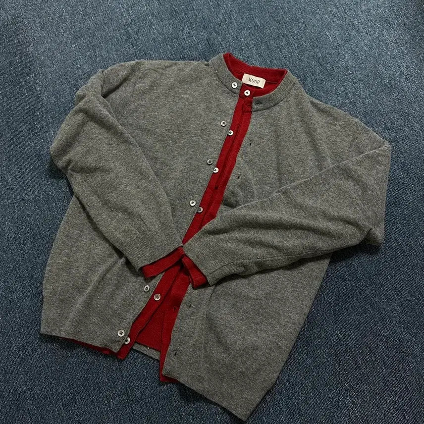 [BUNJANG] Round Neck Cardigan 2-Pack (Charcoal/Red) / 라운드 가디건 2pack (차콜/레드)