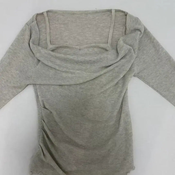 [BUNJANG] Square Neck Shirred Long Sleeve T-shirt / 스퀘어넥 셔링 긴팔 티셔츠