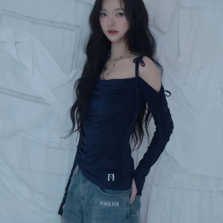 [BUNJANG] Newearlin Cats Draping Long Sleeve Navy / 뉴얼린 캣츠드레이핑 네이비(새상품)