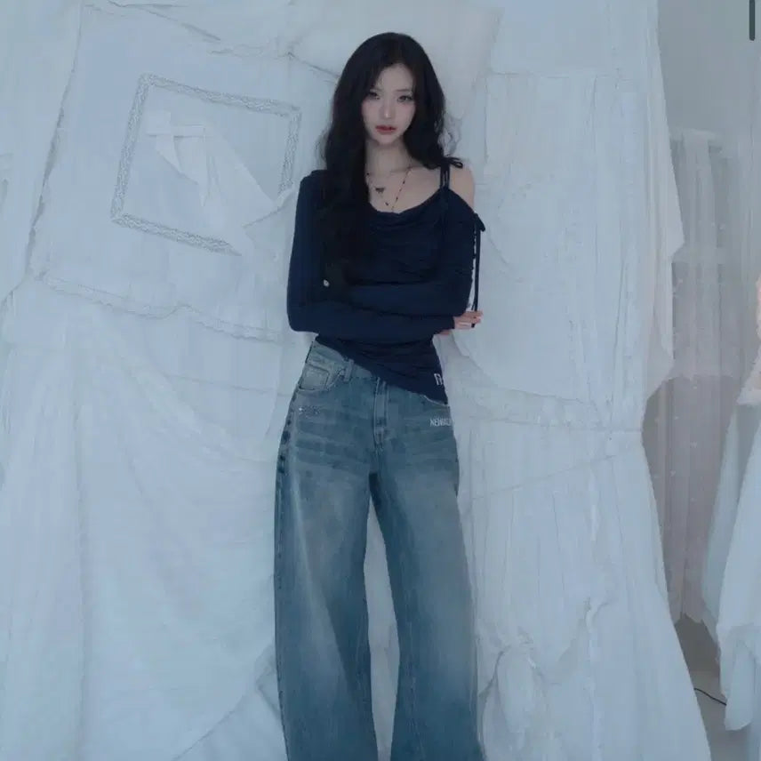 [BUNJANG] Newearlin Cats Draping Long Sleeve Navy / 뉴얼린 캣츠드레이핑 네이비(새상품)
