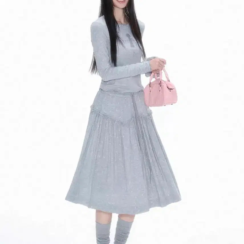 [BUNJANG] Necy Studio Dot Long Skirt Grey / necy studio 중브 테스트메커니즘 그레이  도트 롱스커트