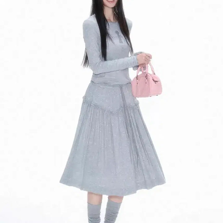 [BUNJANG] Necy Studio Dot Long Skirt Grey / necy studio 중브 테스트메커니즘 그레이  도트 롱스커트