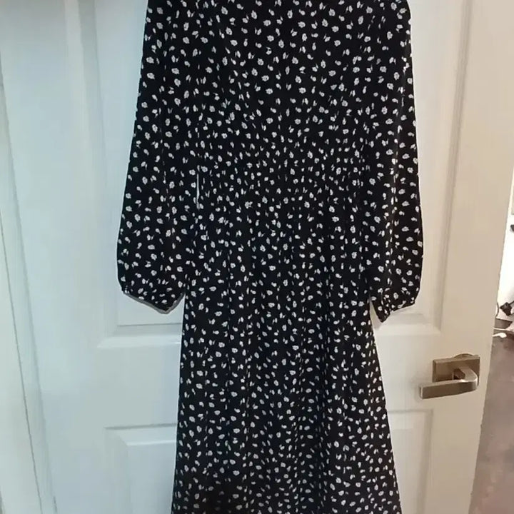 [BUNJANG] Plastic Island Black Floral Long Dress (Size S) / 블랙 잔꽃무늬 롱 원피스55