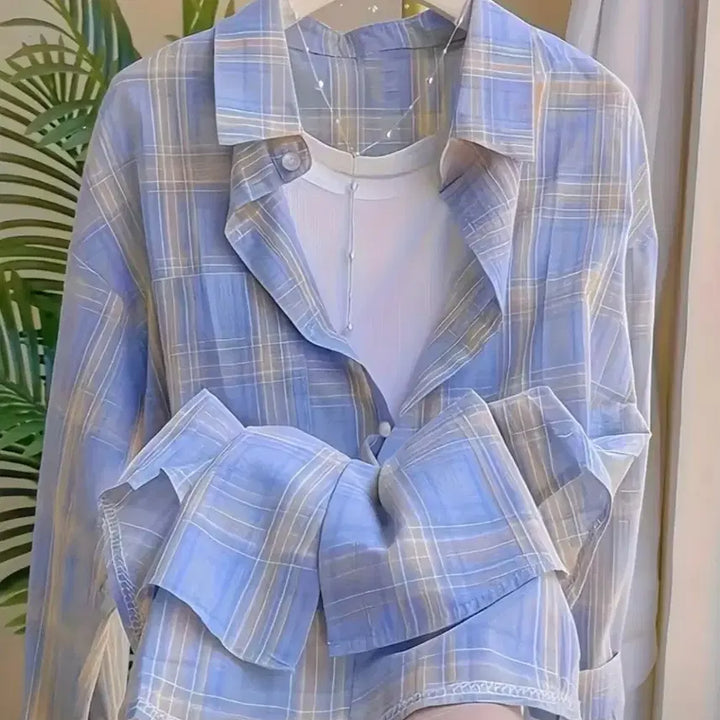 [SOLD OUT] (새상품)여성 얇은 블루체크셔츠(L)