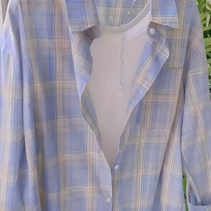[SOLD OUT] (새상품)여성 얇은 블루체크셔츠(L)