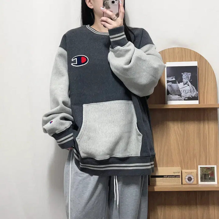 [SOLD OUT] [정품] 챔피온 챠콜그레이 기모 맨투맨 [ 2XL ]