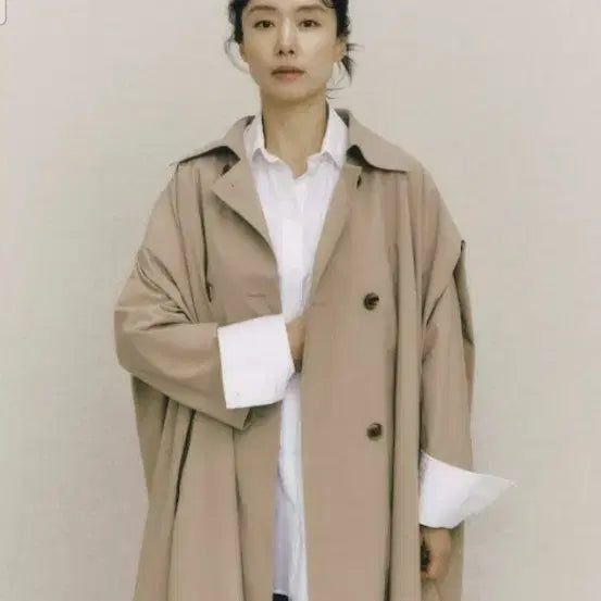 [BUNJANG] Moe Wide Half-Length Trench Coat / moe 와이드 하프블랙  트렌치코트