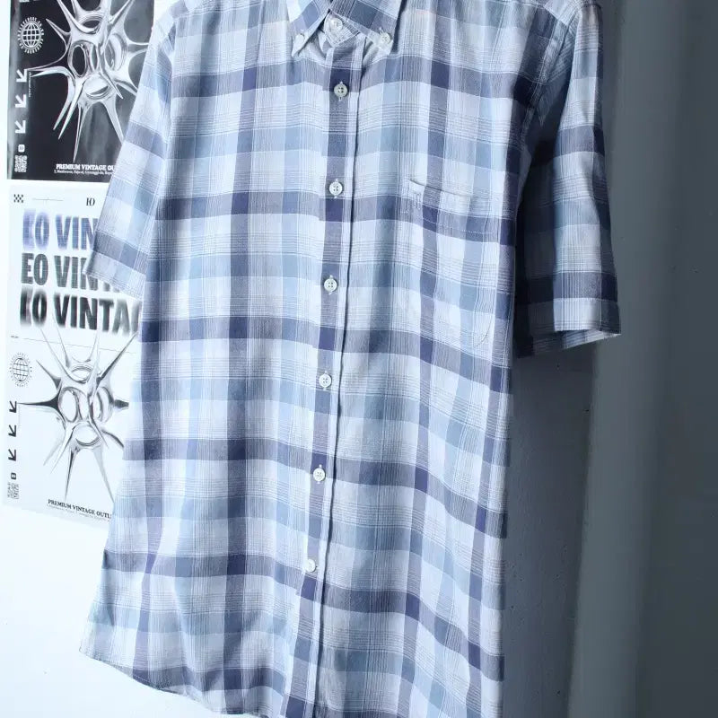 [BUNJANG] Daks XL Check Pattern Short-Sleeve Polo T-shirt Blue / (XL) 닥스 반팔 카라 티셔츠 셔츠 남방 체크 블루-18474