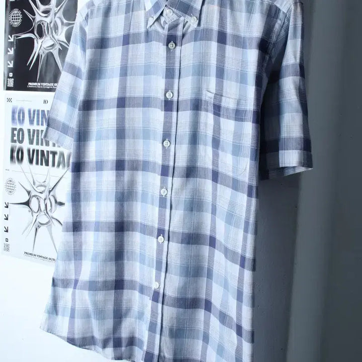 [BUNJANG] Daks XL Check Pattern Short-Sleeve Polo T-shirt Blue / (XL) 닥스 반팔 카라 티셔츠 셔츠 남방 체크 블루-18474