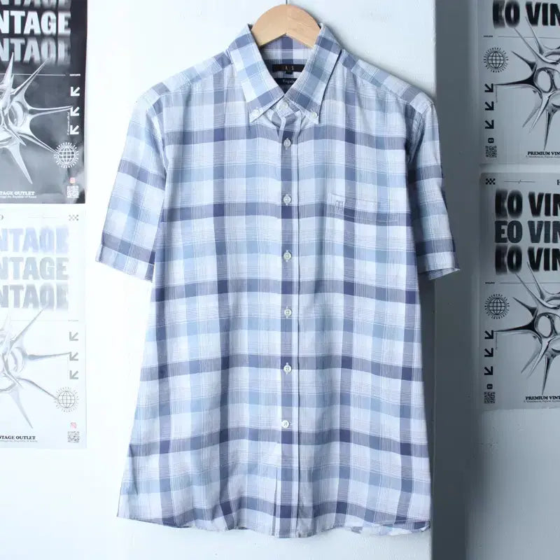 [BUNJANG] Daks XL Check Pattern Short-Sleeve Polo T-shirt Blue / (XL) 닥스 반팔 카라 티셔츠 셔츠 남방 체크 블루-18474