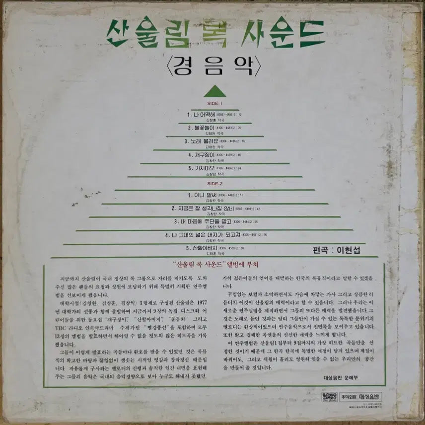 [BUNJANG] 산울림 록 사운드 (경음악) LP / 산울림 록 사운드 (경음악) LP