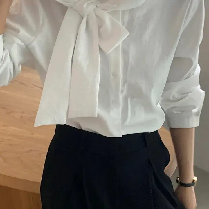 [BUNJANG] Wrinkle-Free Tie Blouse Black / 링클 프리 타이 블라우스 블랙