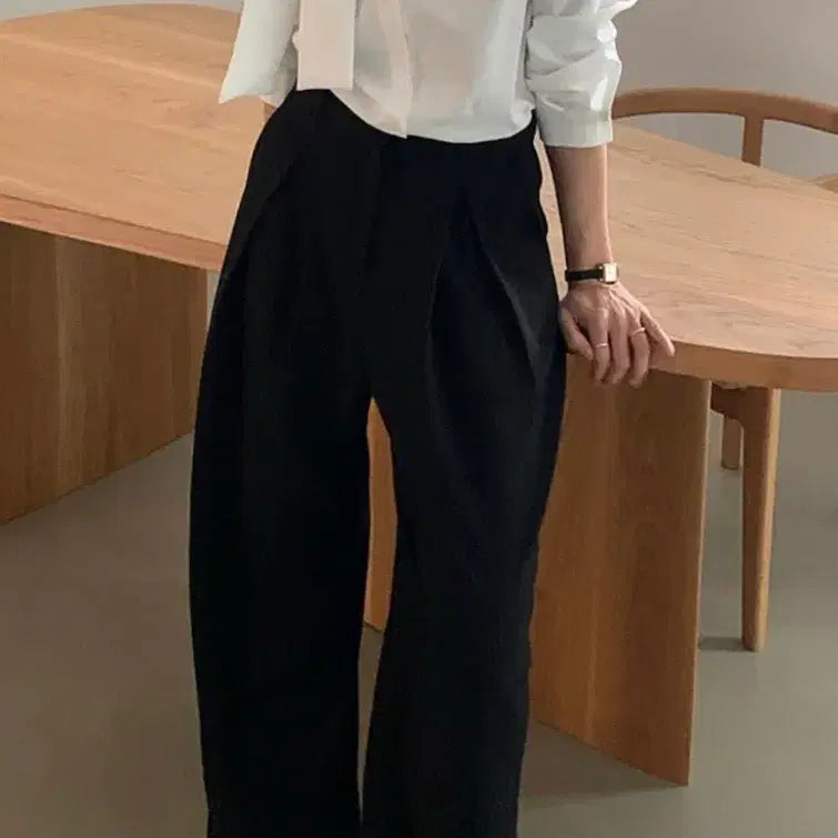[BUNJANG] Wrinkle-Free Tie Blouse Black / 링클 프리 타이 블라우스 블랙