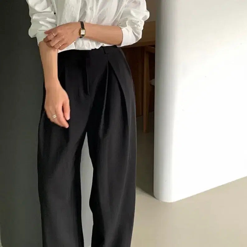 [BUNJANG] Wrinkle-Free Tie Blouse Black / 링클 프리 타이 블라우스 블랙