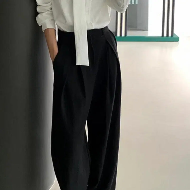 [BUNJANG] Wrinkle-Free Tie Blouse Black / 링클 프리 타이 블라우스 블랙