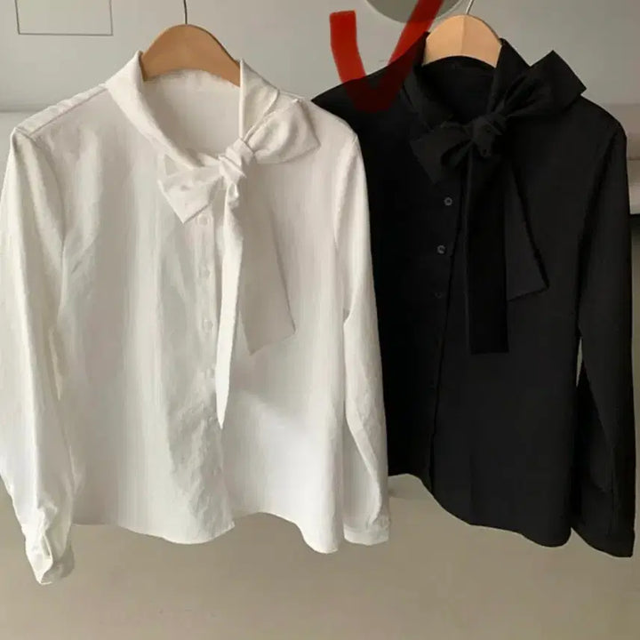 [BUNJANG] Wrinkle-Free Tie Blouse Black / 링클 프리 타이 블라우스 블랙