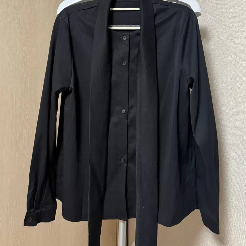 [BUNJANG] Wrinkle-Free Tie Blouse Black / 링클 프리 타이 블라우스 블랙
