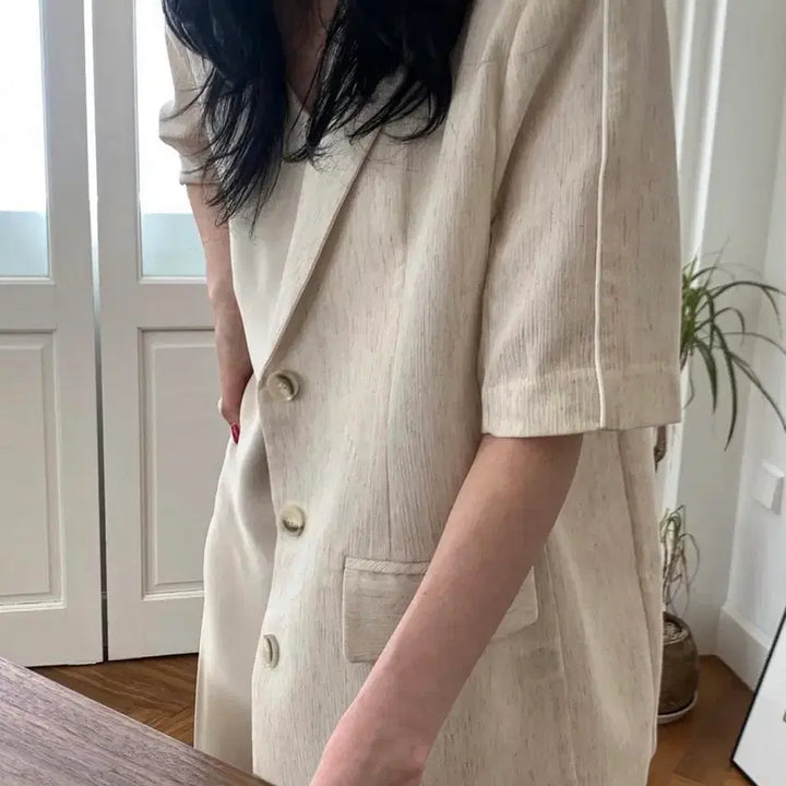 [BUNJANG] Short Sleeve Semi Oversized Line Jacket / 반팔 세미오버핏 라인 자켓