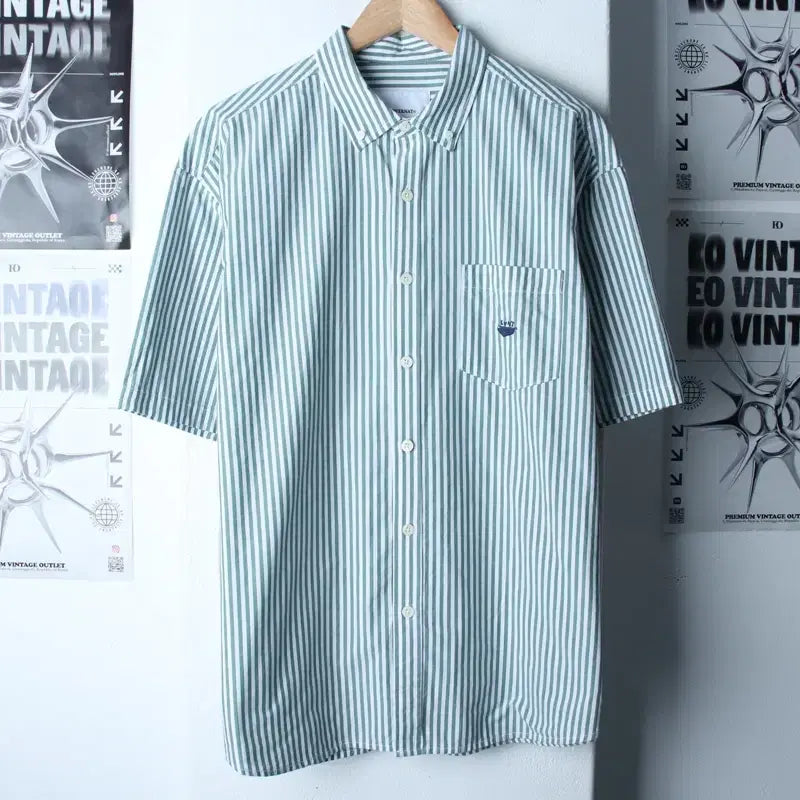 [BUNJANG] Covernat Striped Short-Sleeve Polo T-Shirt / (L-XL) 커버낫 반팔 카라 티셔츠 셔츠 남방 스트라이프-18478