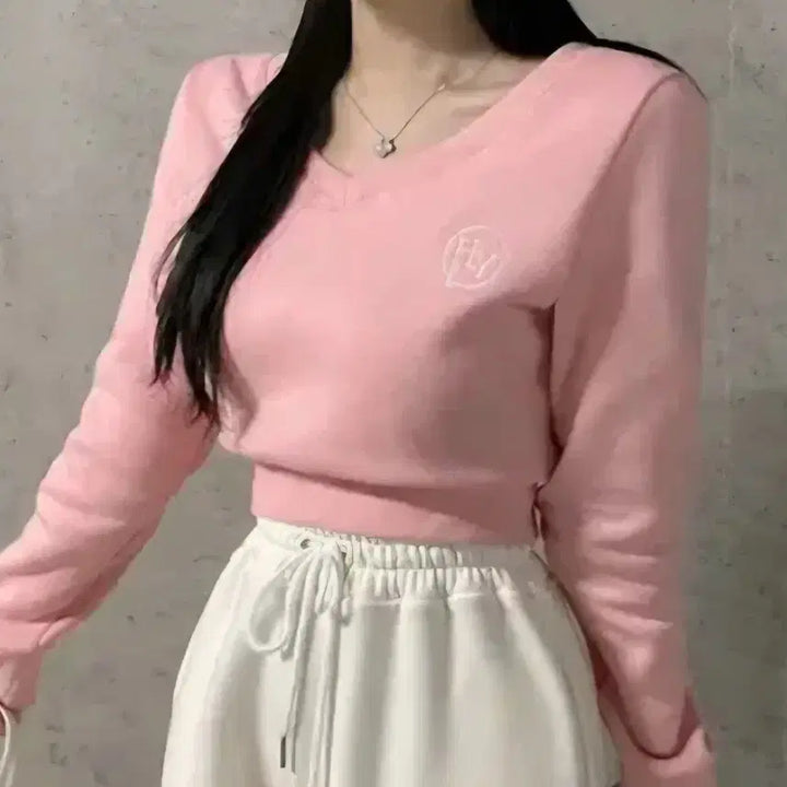 [BUNJANG] 새상품) 얇은 쭈리 크롭 맨투맨(소라.아이) / 새상품) 얇은 쭈리 크롭 맨투맨(소라.아이)