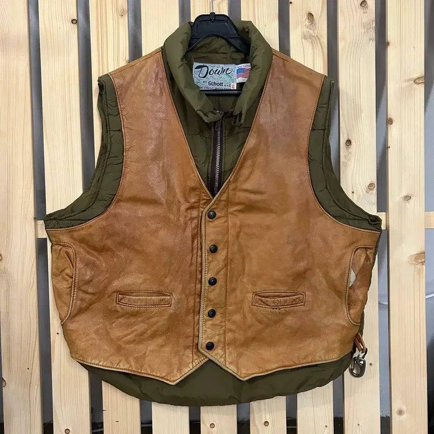 [BUNJANG] Schott Leather Padded Vest Brown / (48) Schott 쇼트 가죽 패딩 베스트 브라운