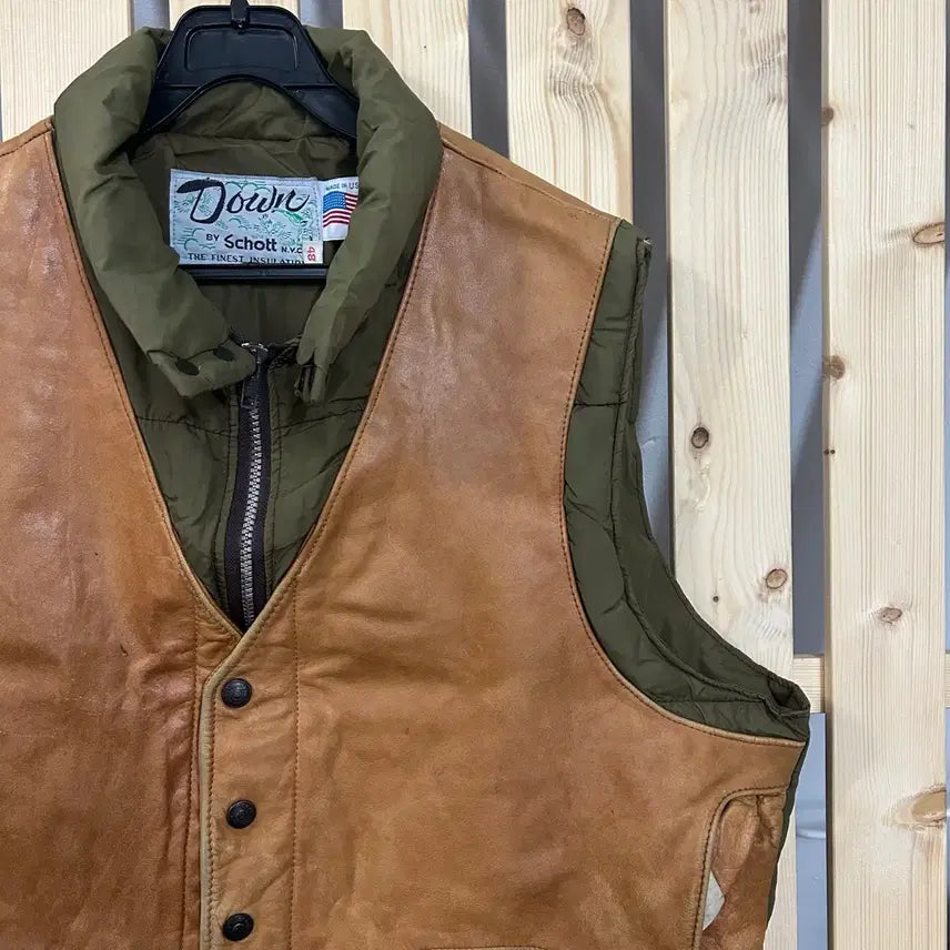 [BUNJANG] Schott Leather Padded Vest Brown / (48) Schott 쇼트 가죽 패딩 베스트 브라운