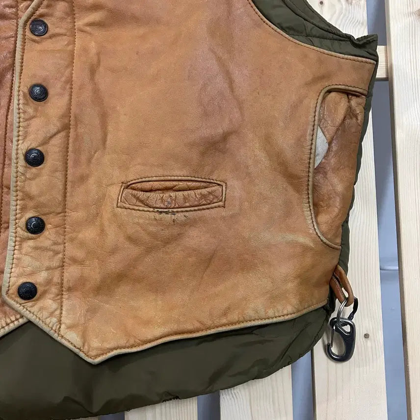 [BUNJANG] Schott Leather Padded Vest Brown / (48) Schott 쇼트 가죽 패딩 베스트 브라운