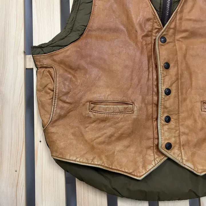 [BUNJANG] Schott Leather Padded Vest Brown / (48) Schott 쇼트 가죽 패딩 베스트 브라운