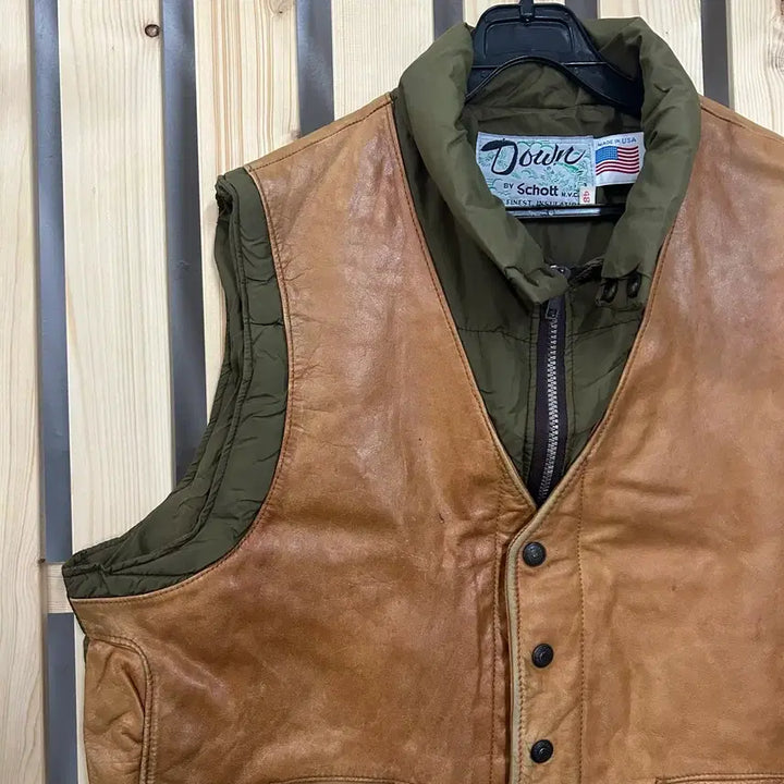 [BUNJANG] Schott Leather Padded Vest Brown / (48) Schott 쇼트 가죽 패딩 베스트 브라운