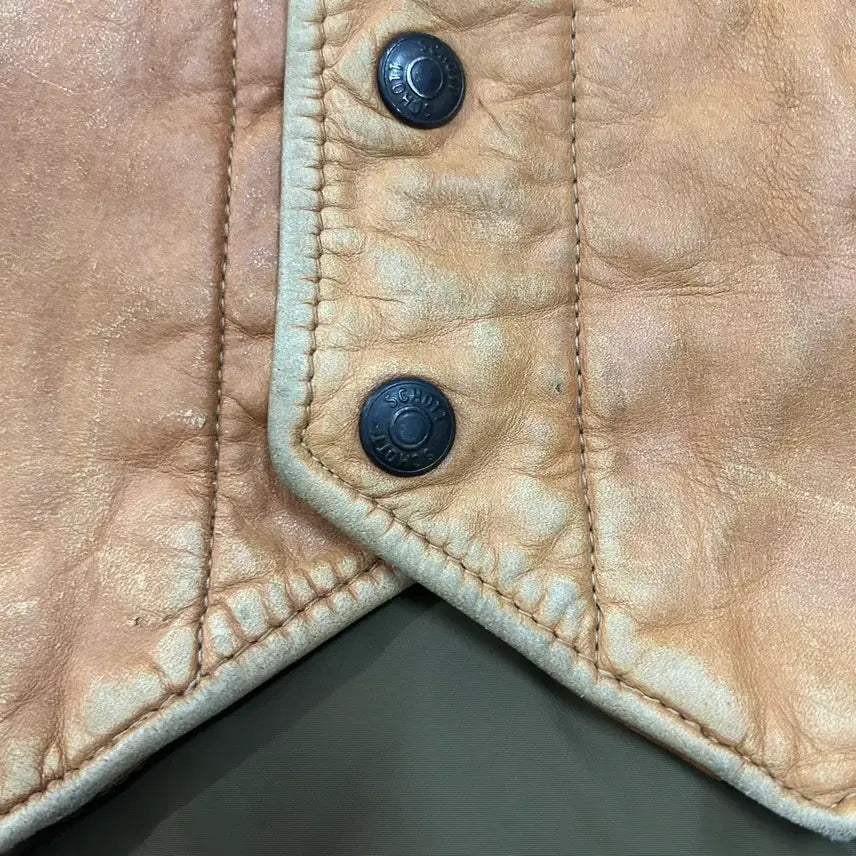 [BUNJANG] Schott Leather Padded Vest Brown / (48) Schott 쇼트 가죽 패딩 베스트 브라운