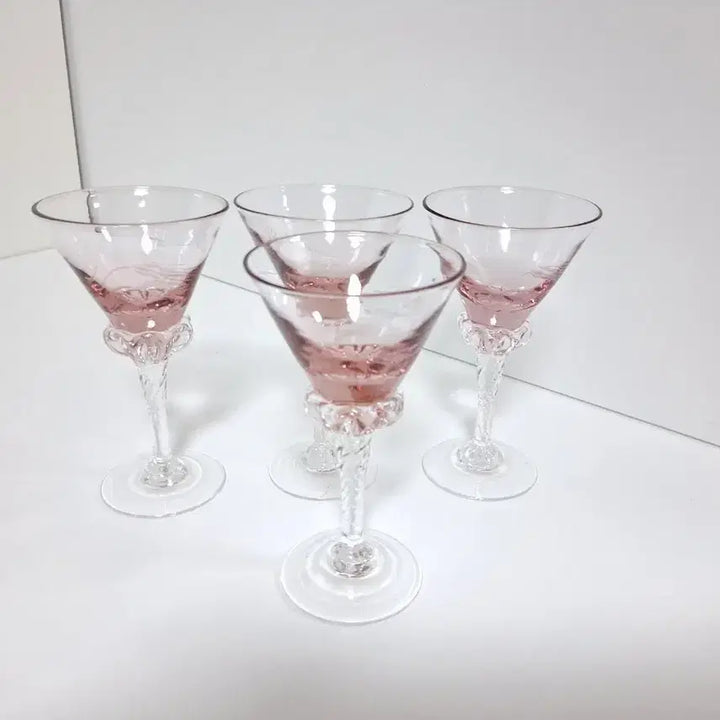 [BUNJANG] Set of 4 Pink Cocktail Glasses / 핑크빛 칵테일잔 4개 세트 장식용 유리잔
