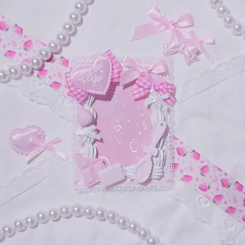 [BUNJANG] Pink Gingham Decorated Photocard Holder with Lace and Ribbon / 포카홀더 탑꾸 탑로더 데코덴 휘핑 하트 양산형 레이스 레진 리본 핑크깅엄