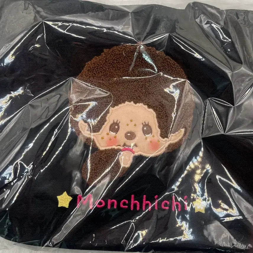 [BUNJANG] Monchhichi Black Embroidered Eco Bag / 몬치치 검정 에코백 자수 가방