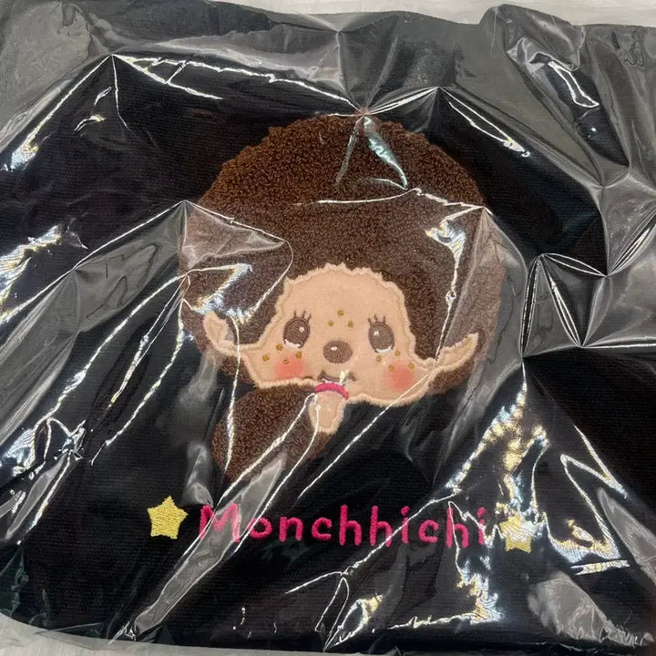 [BUNJANG] Monchhichi Black Embroidered Eco Bag / 몬치치 검정 에코백 자수 가방