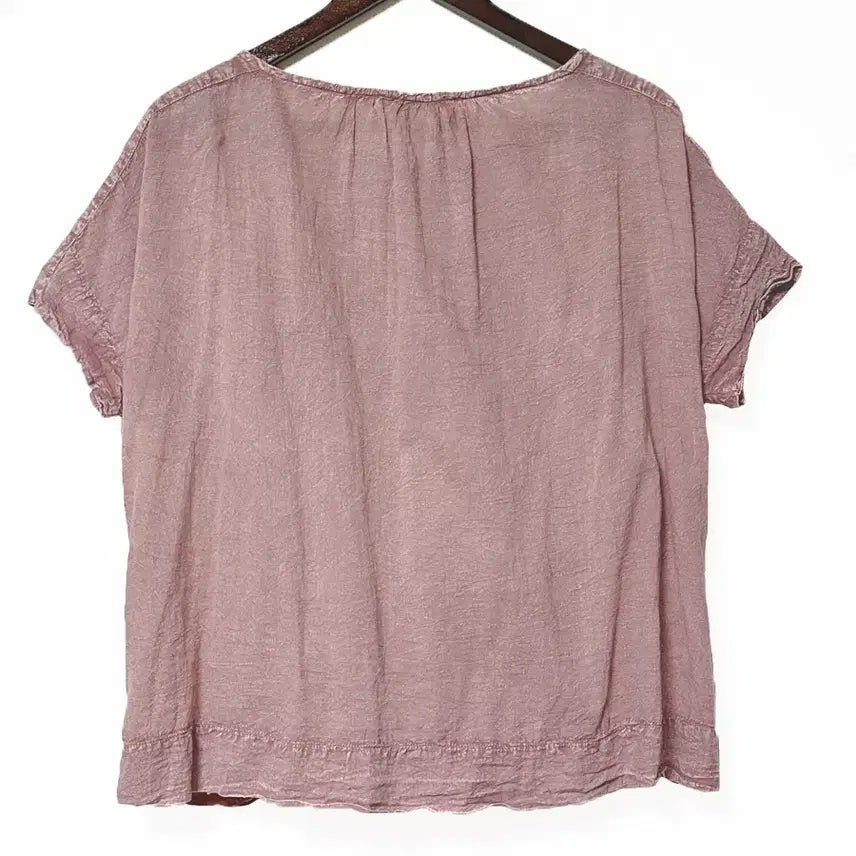 [SOLD OUT] 일본빈티지 자수에스닉 워싱면오버반팔티 인디핑크모리걸하구미룩갸루y2k히피