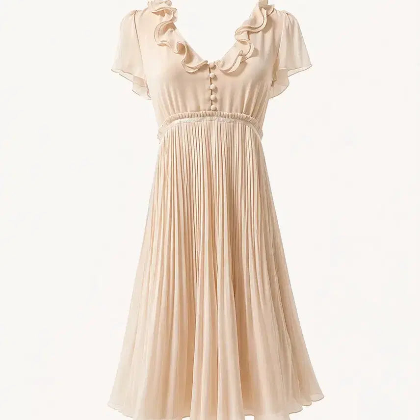 [BUNJANG] Ray Beams Vintage Romantic Ruffle Pleated Dress / Ray Beams 레이빔즈 빈티지 로맨틱 러플 플리츠 원피스 양산형