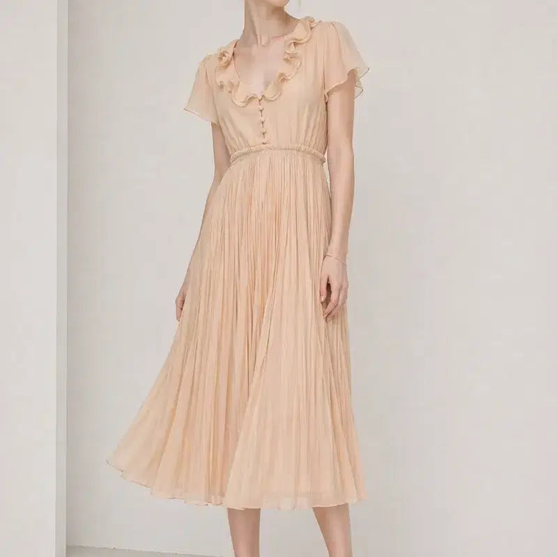 [BUNJANG] Ray Beams Vintage Romantic Ruffle Pleated Dress / Ray Beams 레이빔즈 빈티지 로맨틱 러플 플리츠 원피스 양산형