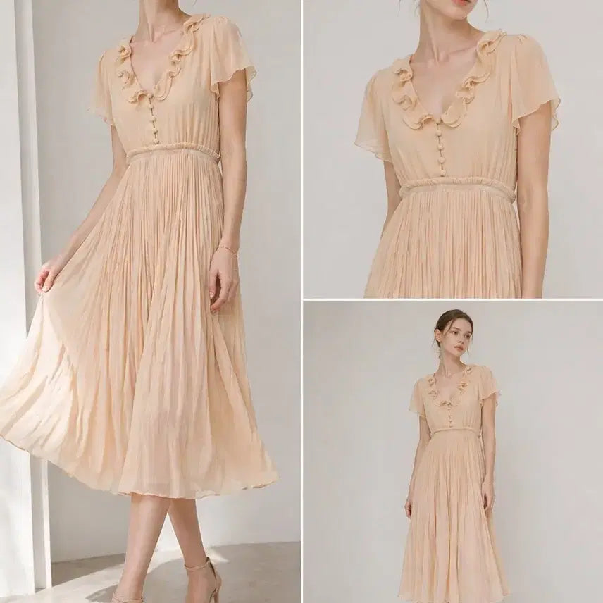 [BUNJANG] Ray Beams Vintage Romantic Ruffle Pleated Dress / Ray Beams 레이빔즈 빈티지 로맨틱 러플 플리츠 원피스 양산형