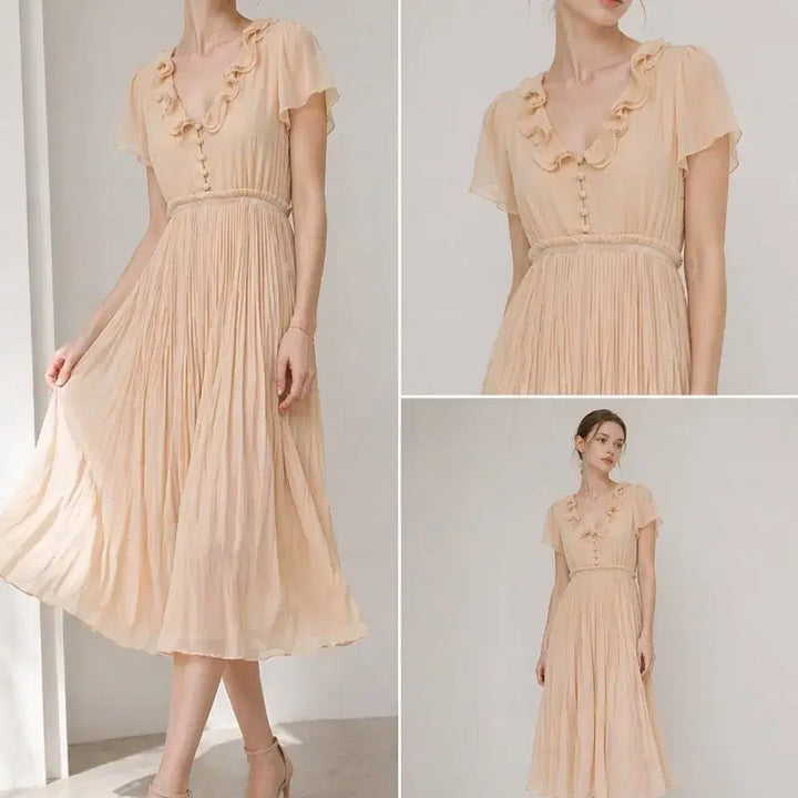 [BUNJANG] Ray Beams Vintage Romantic Ruffle Pleated Dress / Ray Beams 레이빔즈 빈티지 로맨틱 러플 플리츠 원피스 양산형