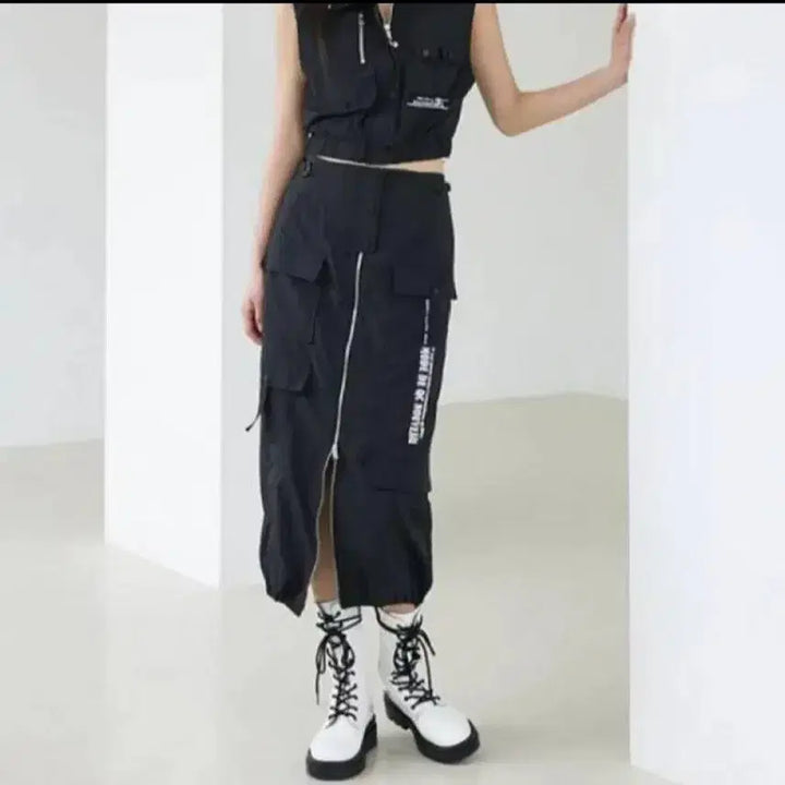 [SOLD OUT] 에고이스트 돗도 배색 빅포켓 롱 스커트