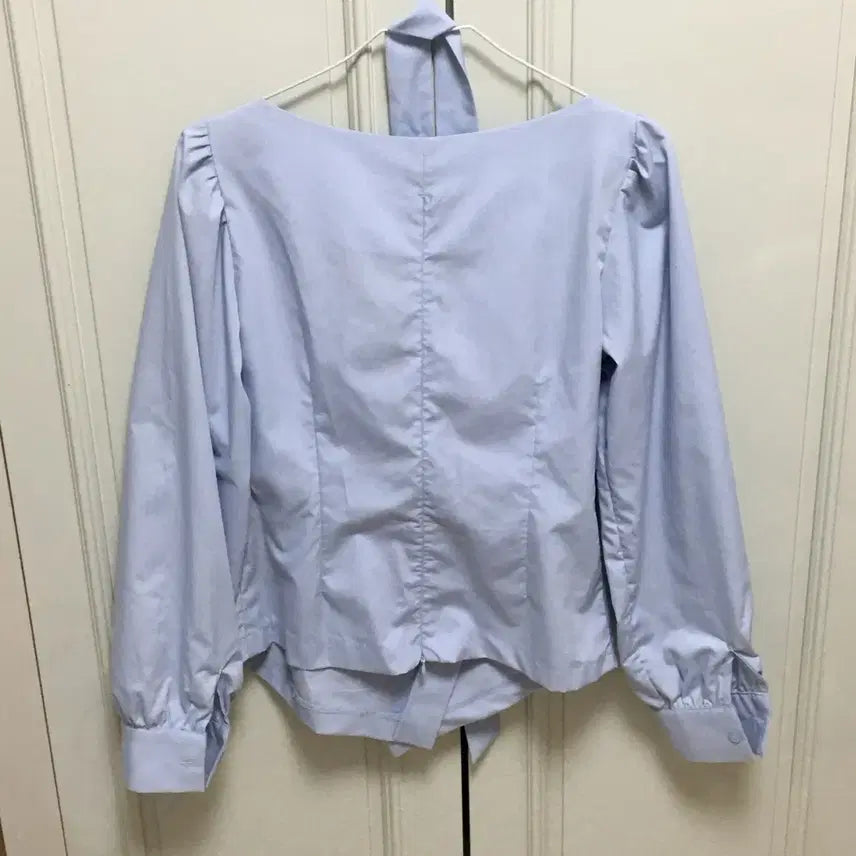 [BUNJANG] Ribbon Wrap Blouse - Sky Blue / 리본 랩 블라우스 _스카이블루