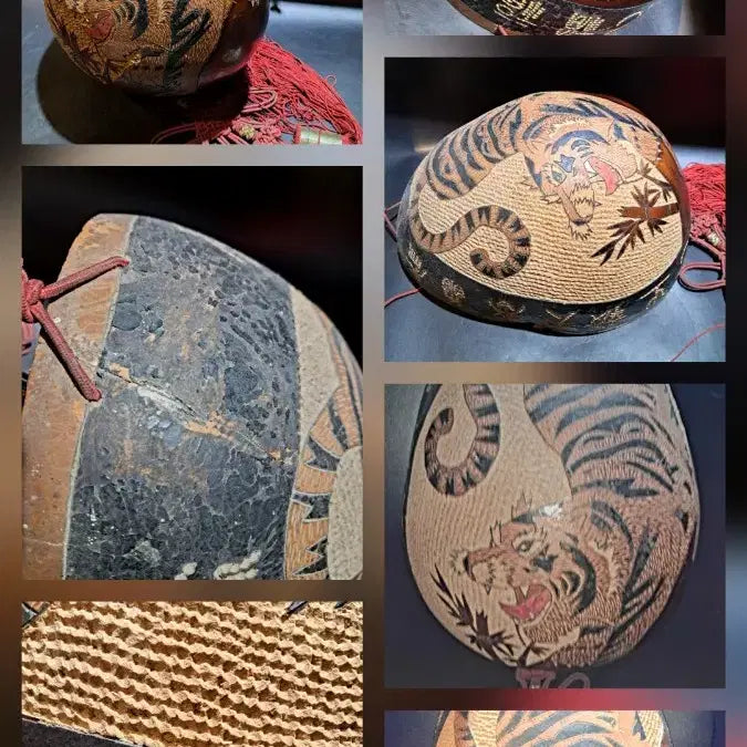 [BUNJANG] Korean Folk Art Gourd Craft Tiger Painting / 골동품/박 공예 호랑이 그림 민속품