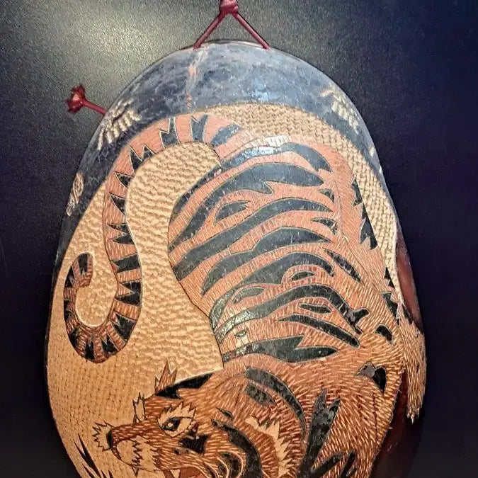 [BUNJANG] Korean Folk Art Gourd Craft Tiger Painting / 골동품/박 공예 호랑이 그림 민속품