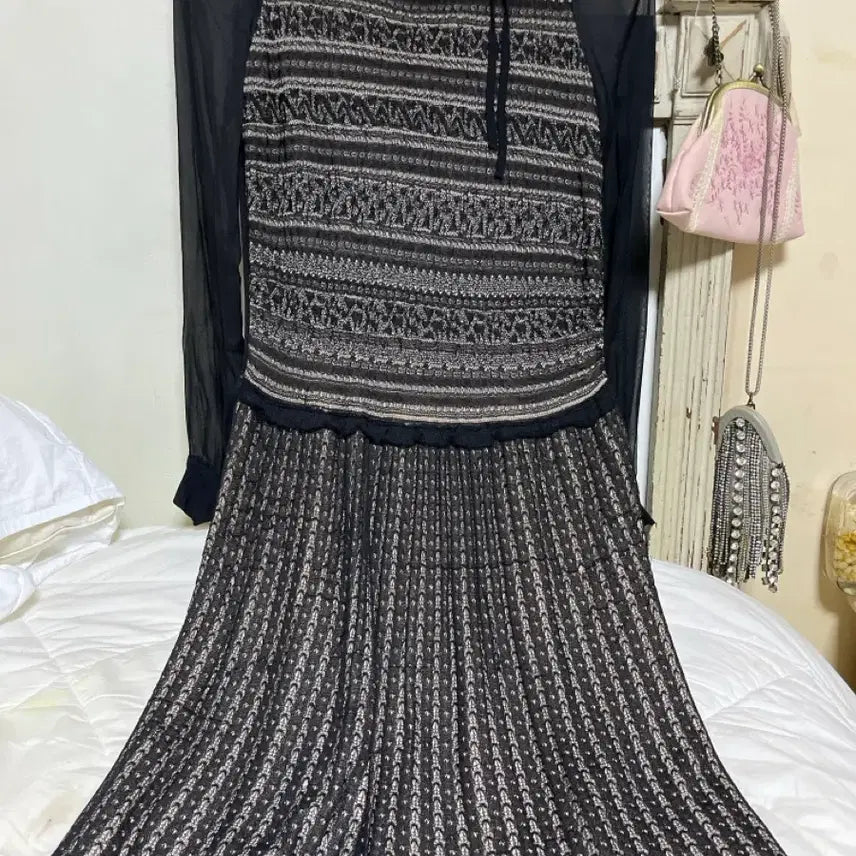 [BUNJANG] Knit Chiffon Midi Dress / 니트쉬폰원피스