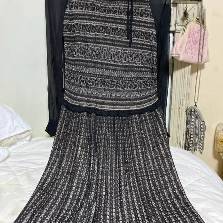 [BUNJANG] Knit Chiffon Midi Dress / 니트쉬폰원피스