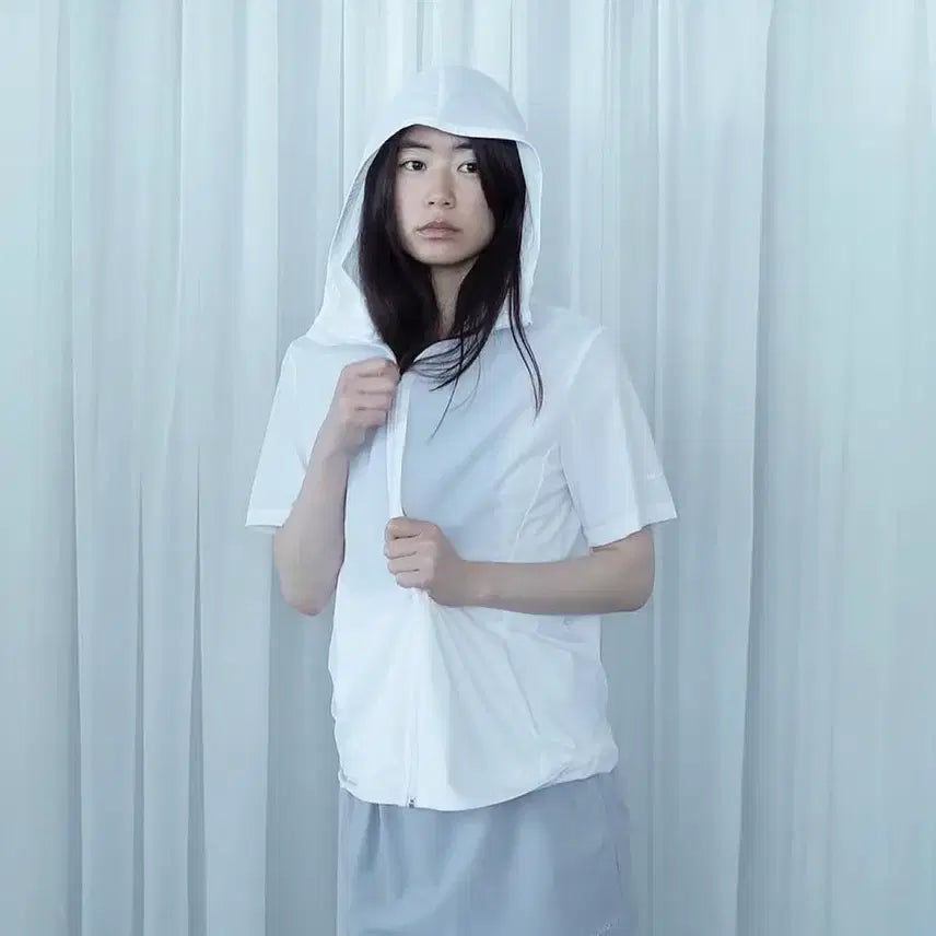 [BUNJANG] Jichoi Comfort 25-002 Waterproof White Half-Zip T-Shirt / 지초이 컴포트 25-002 워터프루프 화이트 반팔 집업