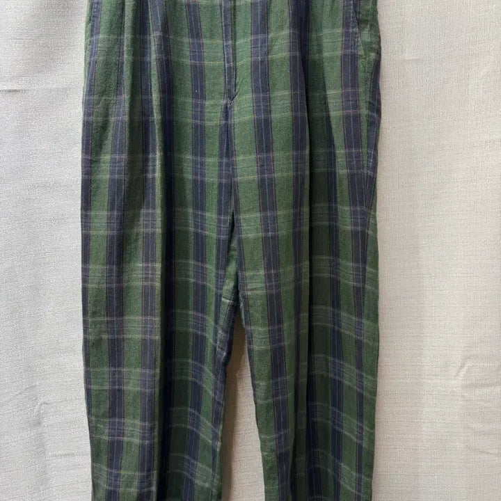 [BUNJANG] Balenciaga BB Logo Green Check Linen Blend Pants / 발렌시아가 BB로고 그린체크 린넨혼방 팬츠 (32~33)