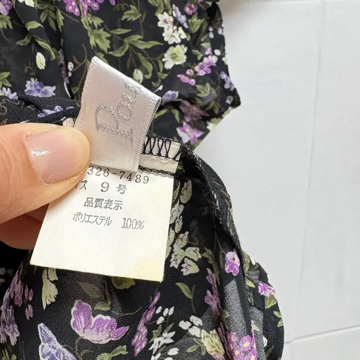 [BUNJANG] Poudre Floral Pattern Purple Ribbon Fairy See-through Blouse (JPN) / poudre 잔꽃 패턴 퍼플 리본 페어리 퍼프 시스루 블라우스 JPN